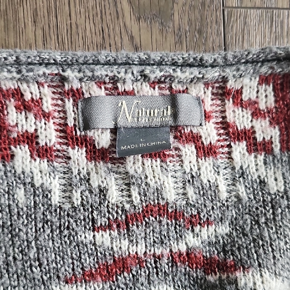 Natural Reflections Sweater Open-Front Stripe Knit Cardigan Aztec Bohemian Large - Picture 2 of 8